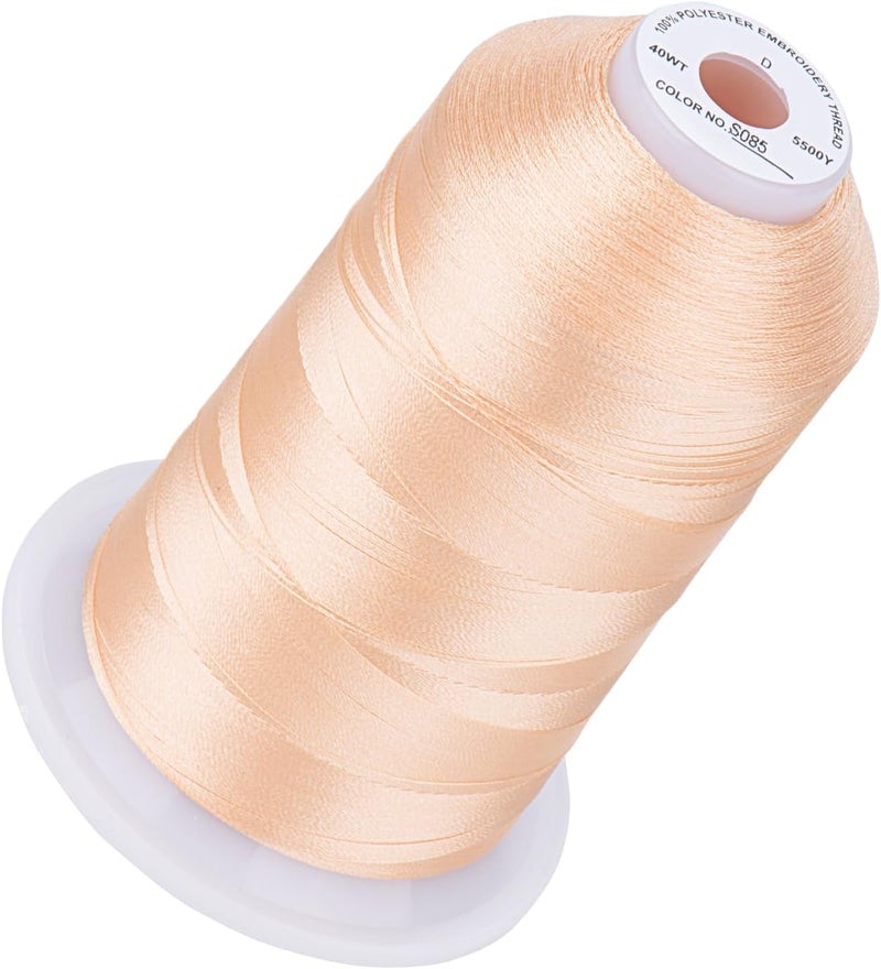 simthread 5500Yds Embroidery Thread, 5000M High-Yardage 40WT 100% Polyester Thread – 170+ Vivid Colors, High-Speed Rated – Compatible with Brother, Singer, Janome & More - Light Peach S085 - Image 1